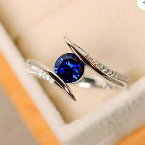 Unique Round Cut Crystal Ring Plated Sapphire and Zircons Size 8.5